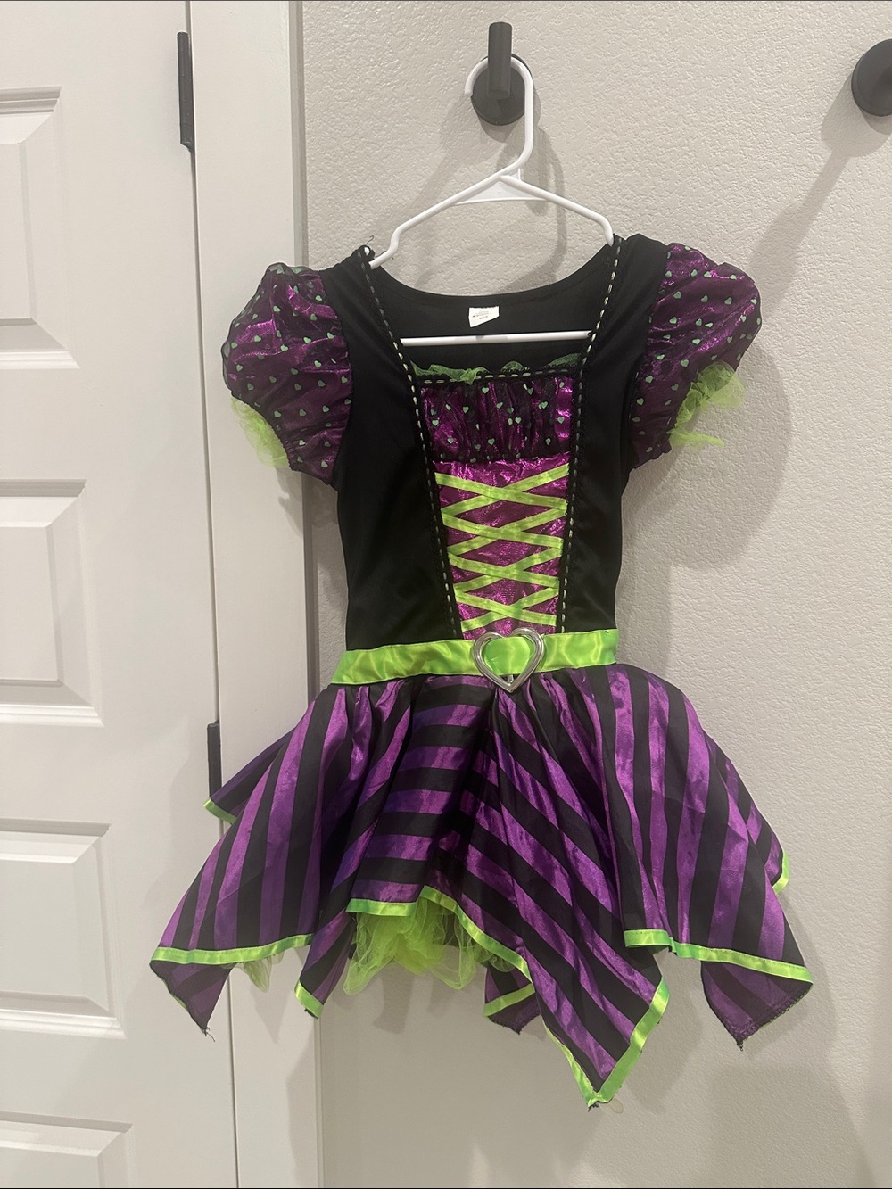 EUC Girls Size Medium M 7/8 Purple & Lime Witch Dress Halloween Costume